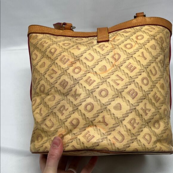 Vintage Dooney & Bourke Crossword Doodle Monogram Coated Canvas Bucket Bag - Picture 2 of 11